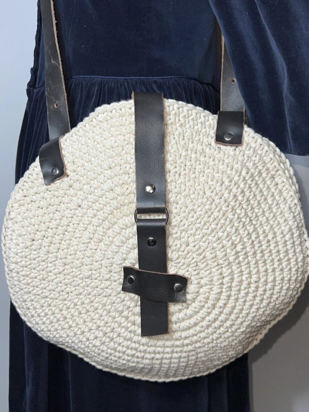 Nataliya Visyagina Round Heavy Duty Crochet Cotton Shoulder Handbag Backpack Bag